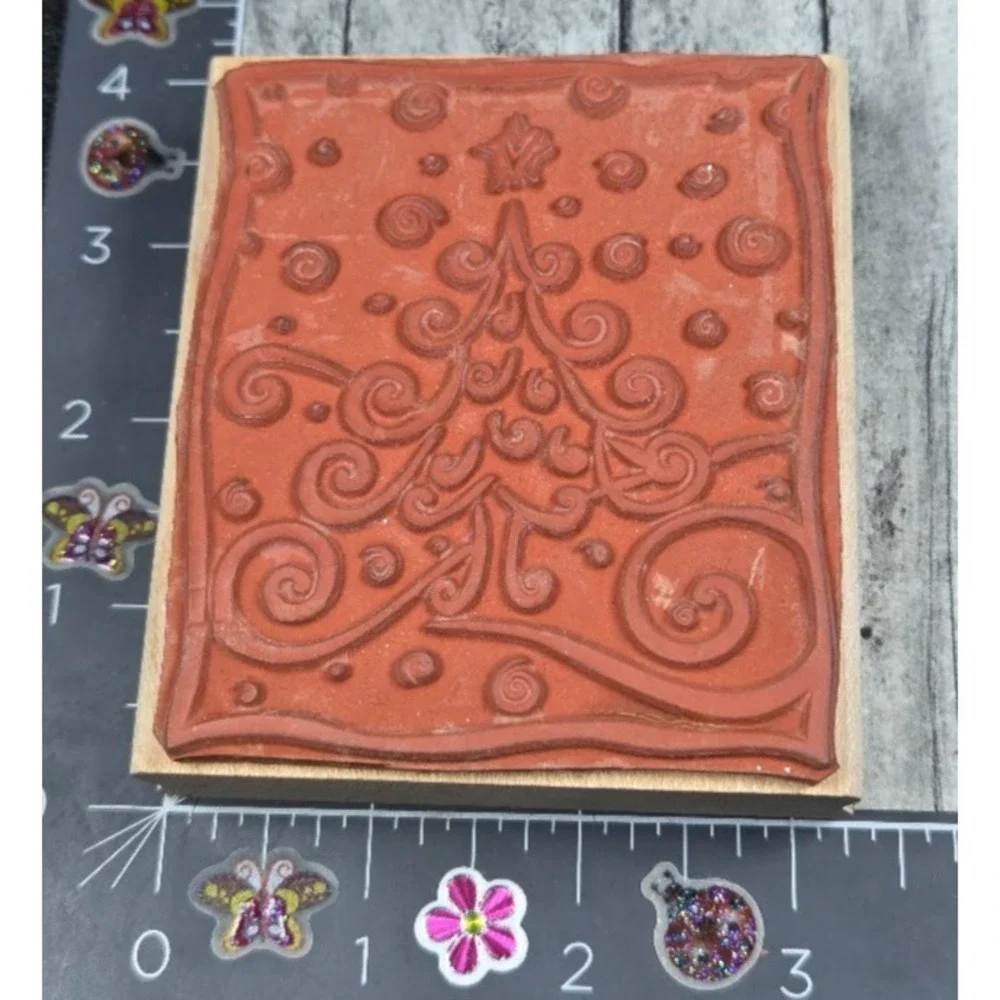 Rubber Stampede Let It Snow A2653H Tree Swirl Rubber Stamp Wood #L55